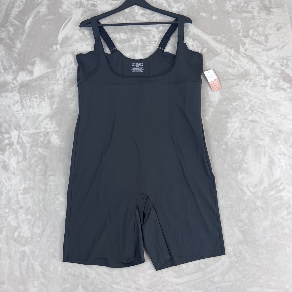 Cacique Open Bust Thigh Shaper Bodysuit Size 22/24 Black Shapewear Smoothing NWT